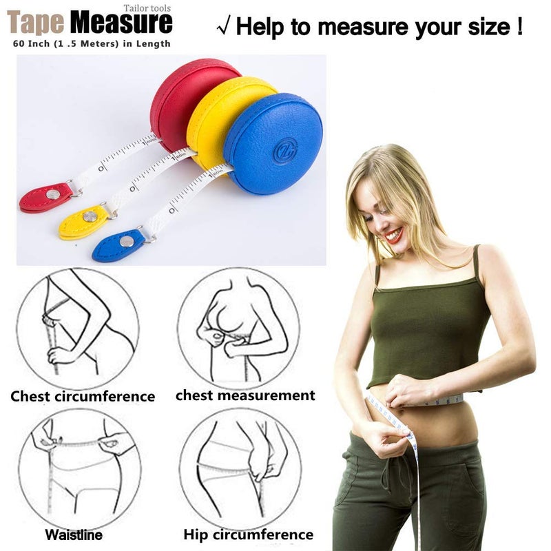 Z_جوده وثقه Sewing Tape Measure, Medical Body Cloth Tailor Craft Dieting Measuring Tape, 60 Inch/1.5M Dual Sided Retractable Ruler with Push Button Round(3 Pack, Red Yellow Blue) - Image 5